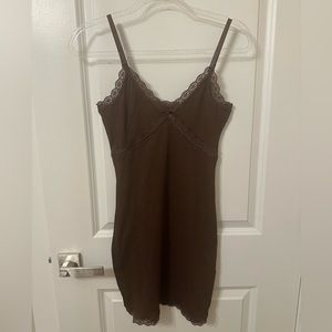 y2k Inspired Coquette Brown Lace Fitted Dress